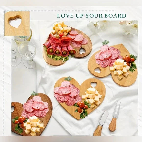Heart-Shaped Bamboo Cheese Board Set, Charcuterie Board. - Picture 8 of 9